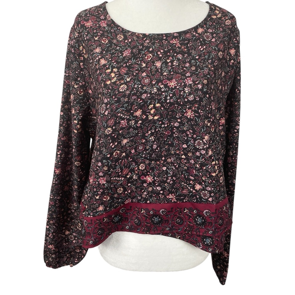 California Moonrise Women’s Floral Asymmetrical Hem Pullover Blouse Size Medium